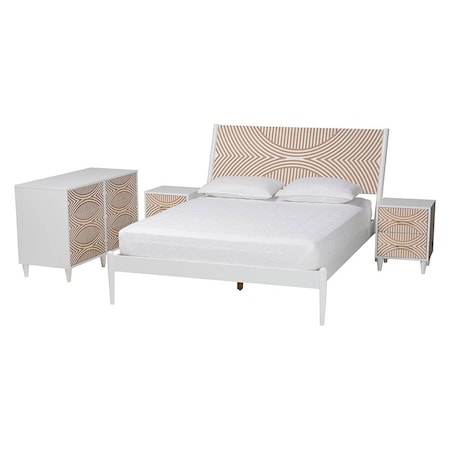 Baxton Studio Louetta Coastal White Caved Contrasting King Size 4-Piece Bedroom Set 246-13624-13628-13628-13625-ZORO